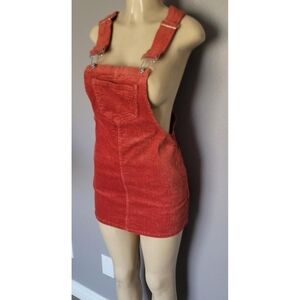 Red Corduroy Overall Dress